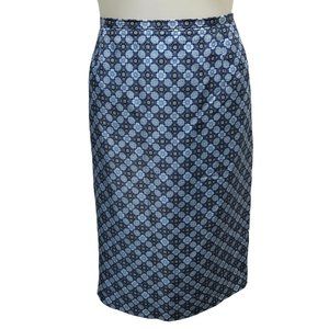 ANN TAYLOR Medalion Silk Pencil Blue Skirt -Sz 8P